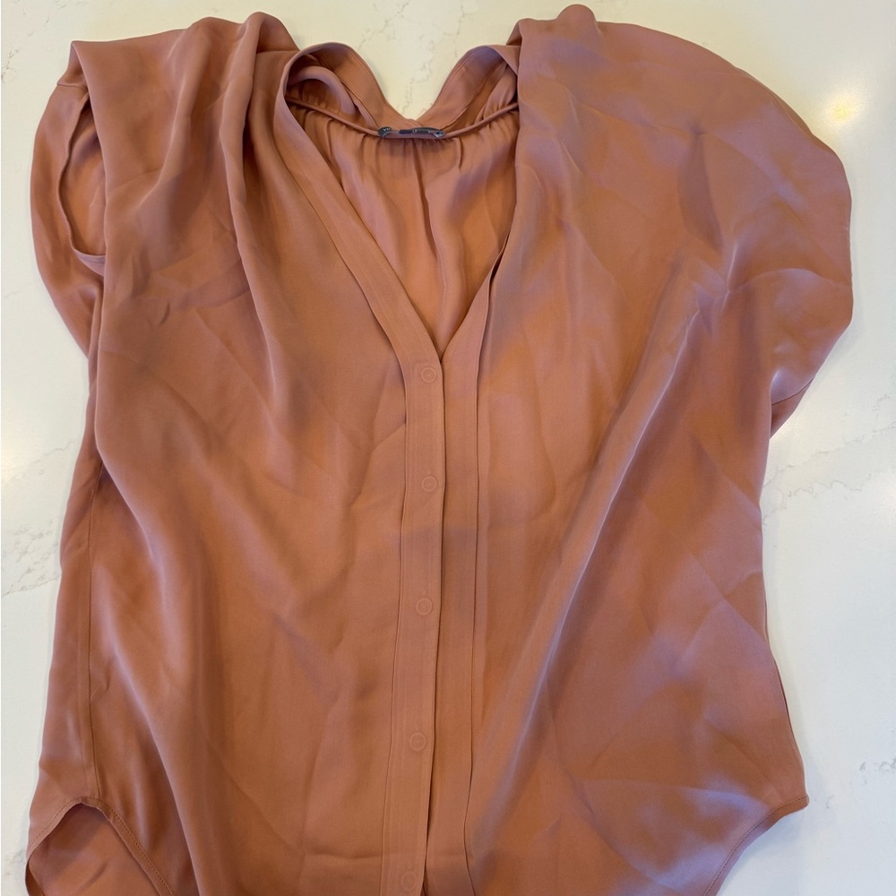 Vince Brown Cap Sleeve Relaxed Blouse